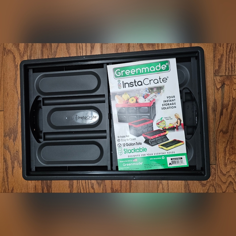 GreenMade InstaCrate Collapsible Storage Bin 12 Gallon Black Plastic - New
